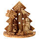 Stable for 8 cm Nativity Scene with stylized tree Bethlehem olive wood 15x15x10 cm s1