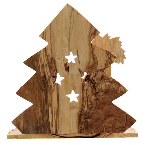 Stable with Holy Family 8 cm stylized tree Bethlehem olive wood 15x15x10 cm 4