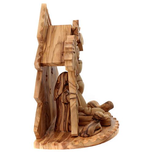 Stable with Holy Family 8 cm stylized tree Bethlehem olive wood 15x15x10 cm 4