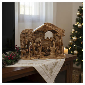 Nativity Scene with 14 characters of 20 cm Palestinian olive wood with music box 45x65x35 cm