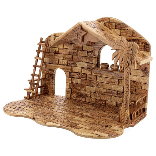 Cabaña Natividad 14 estatuas 20 cm carillón madera olivo Palestina 45x65x35 cm 9