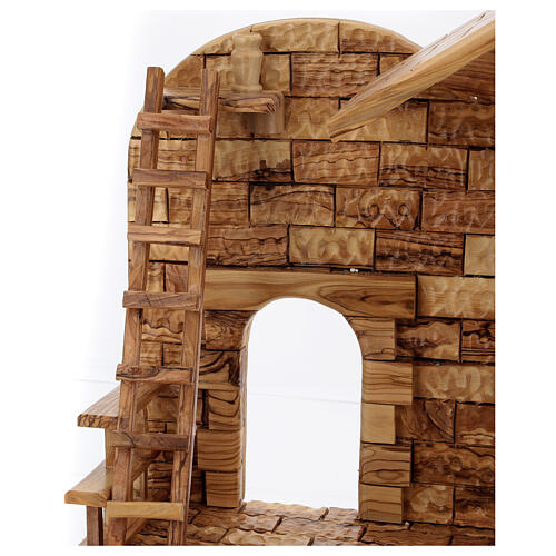 Cabane Nativité 14 santons 20 cm carillon bois olivier Palestine 45x65x35 cm 14