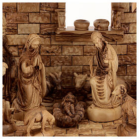 Stajenka Scena Narodzin, 14 figurki 20 cm, pozytywka, drewno oliwne, Palestyna, 45x65x35 cm