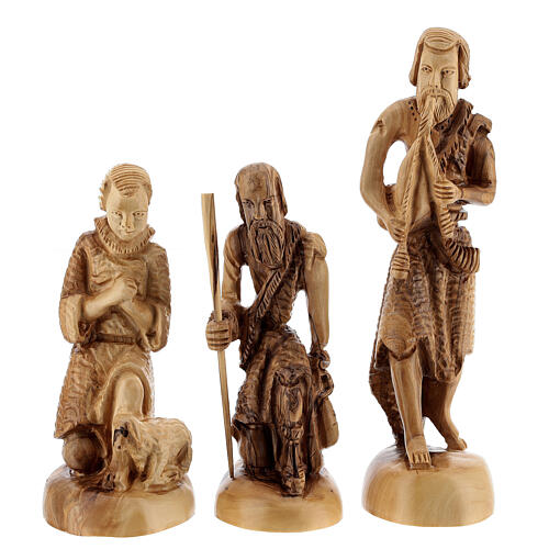 Stajenka Scena Narodzin, 14 figurki 20 cm, pozytywka, drewno oliwne, Palestyna, 45x65x35 cm 7