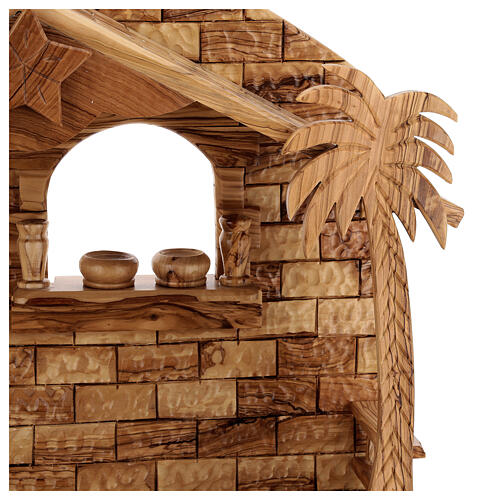 Cabana Natividade 14 figuras altura média 20 cm caixa de música madeira de oliveira Palestina 46x63x37 cm 4