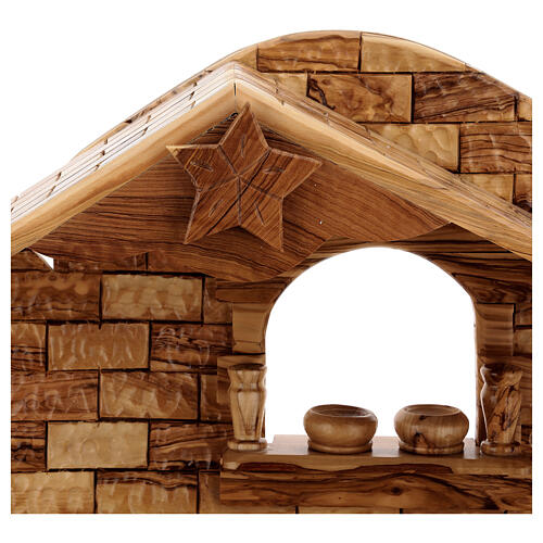 Stable with Nativity Scene 14 figurines of 20 cm average height with music box Palestine olive wood 45x65x35 cm 6