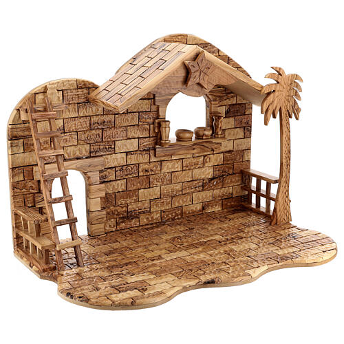 Stable with Nativity Scene 14 figurines of 20 cm average height with music box Palestine olive wood 45x65x35 cm 10