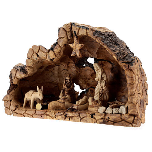 Natural wood stable with 10 cm Holy Family Bethlehem olive wood 20x35x15 cm 3