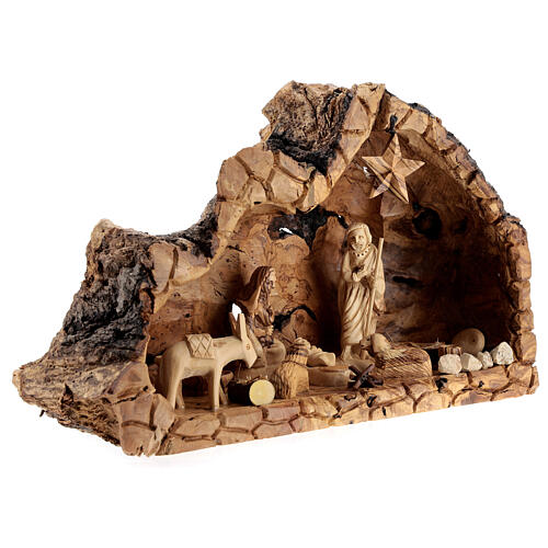 Natural wood stable with Holy Family 10 cm Bethlehem olive wood 20x35x15 cm 4