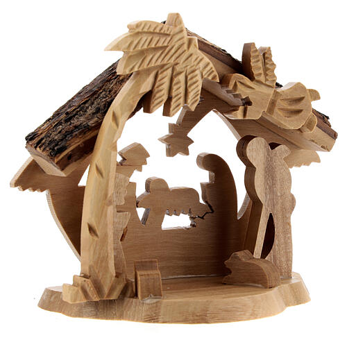 Stable with Holy Family cut-outs of 4 cm Bethlehem olive wood 10x10x5 cm 3
