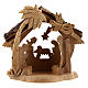 Stable with Holy Family cut-outs of 4 cm Bethlehem olive wood 10x10x5 cm s1