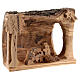 Bark stable with stylized Holy Family 3,5 cm Bethlhem olive wood 10x10x5 cm s3