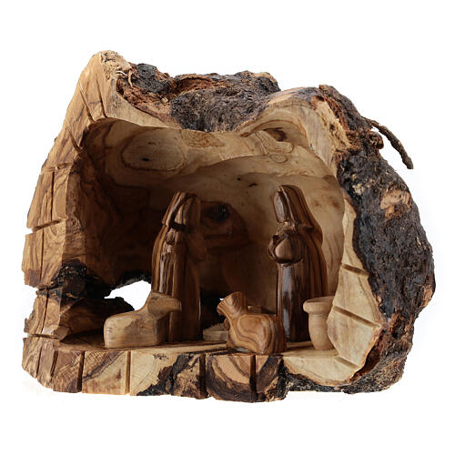 Cueva madera natural Natividad 6 cm olivo Belén 15x20x10 cm 2