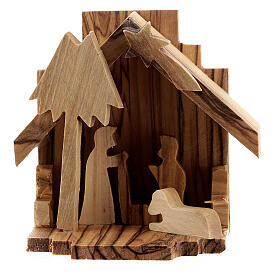 Olive wood Nativity Scene stable with Holy Family cut-outs 6,5 cm