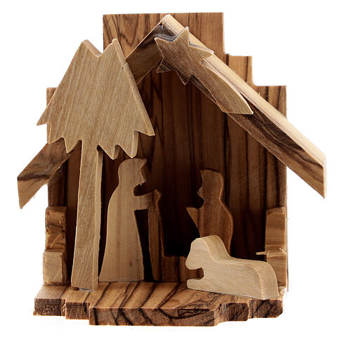 Olive wood Nativity Scene stable with Holy Family cut-outs 6,5 cm 1