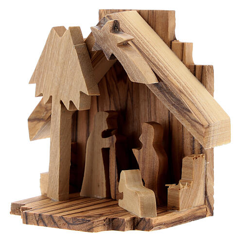 Olive wood Nativity Scene stable with Holy Family cut-outs 6,5 cm 2