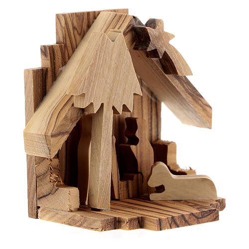 Olive wood Nativity Scene stable with Holy Family cut-outs 6,5 cm 3