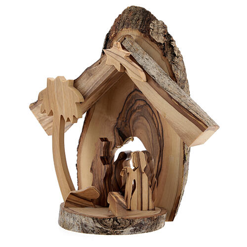 Trunk Nativity Scene stable with 4 cm Holy Family Bethlehem olive wood 15x15x5 cm 2