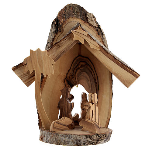 Nativity Scene stable with Holy Family 4 cm olive trunk section Bethlehem 15x15x5 cm 1