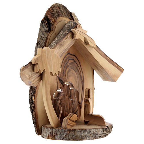 Nativity Scene stable with Holy Family 4 cm olive trunk section Bethlehem 15x15x5 cm 3