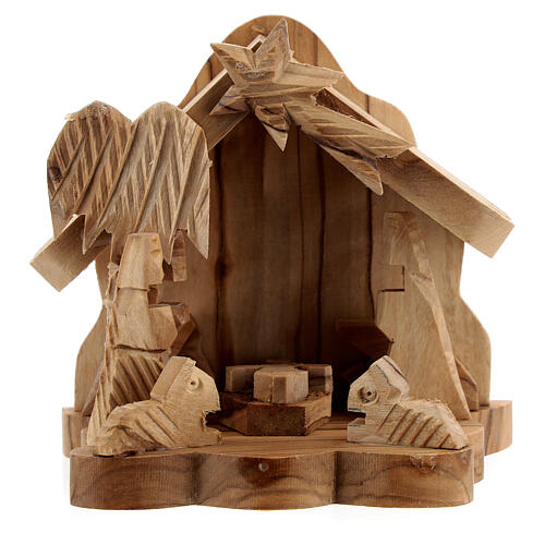 Olive wood stable 10x10x5 cm with 4 cm Holy Family ox and donkey 1
