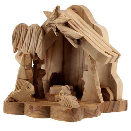 Olive wood stable 10x10x5 cm with 4 cm Holy Family ox and donkey 2
