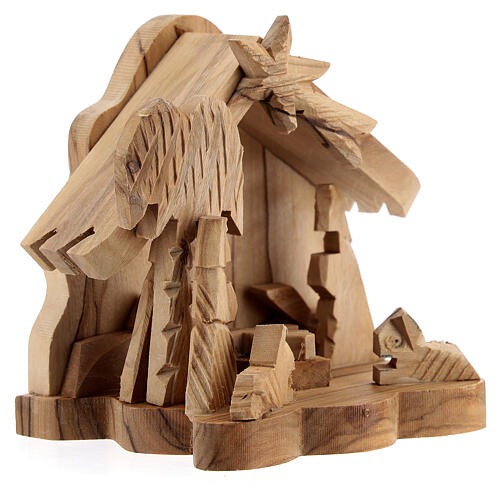 Olive wood stable 10x10x5 cm with 4 cm Holy Family ox and donkey 3