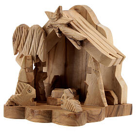 Stable with Holy Family 4 cm ox and donkey of olive wood 10x10x5 cm