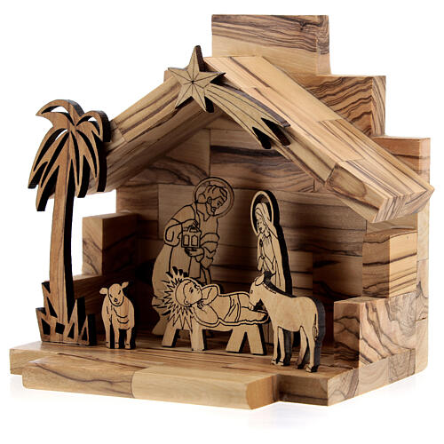 Nativity Scene stable with bidimensional characters h 5 cm Bethlehem olive wood 2