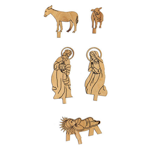 Stable with two-dimensional Holy Family figurines 5 cm Bethlehem olive wood 5