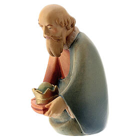 Wise Man on his knees for stylized Nativity Scene of 14 cm Val Gardena wood