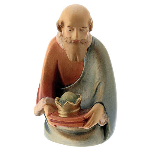 Wise Man on his knees for stylized Nativity Scene of 14 cm Val Gardena wood 1