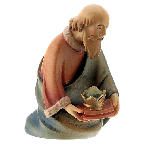 Wise Man on his knees for stylized Nativity Scene of 14 cm Val Gardena wood 3