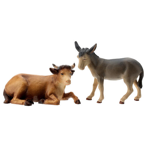Ox and donkey for stylised Nativity scene 14 cm Val Gardena 1
