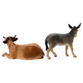 Ox and donkey for stylized Nativity Scene of 14 cm Val Gardena wood