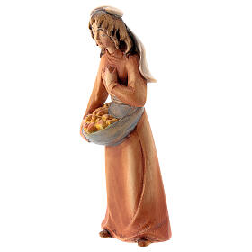 Shepherdess with food for stylized Nativity Scene 14 cm Val Gardena wood