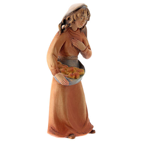 Shepherdess with food for stylized Nativity Scene 14 cm Val Gardena wood 3