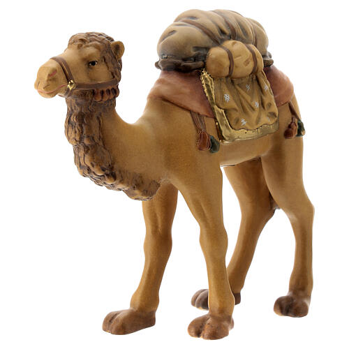Camelo selado para presépio madeira Val Gardena estilizado com figuras altura média 14 cm 3