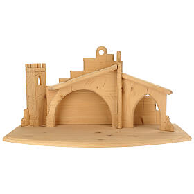 Stylised Nativity hut 14 cm wooden tower Val Gardena 78x35x35 cm