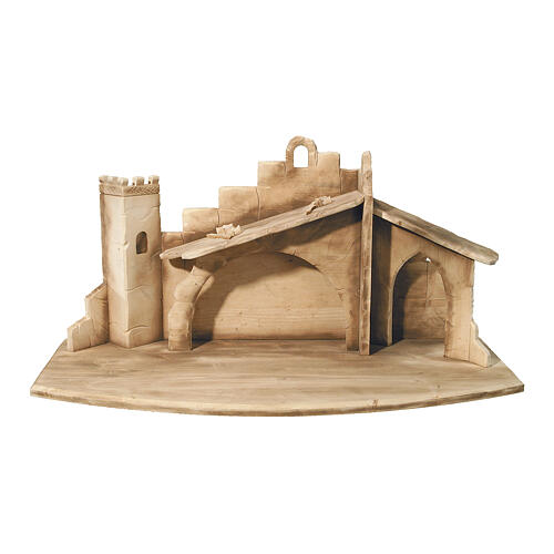 Stable for stylized Nativity Scene 14 cm with tower 80x35x35 cm Val Gardena wood 1