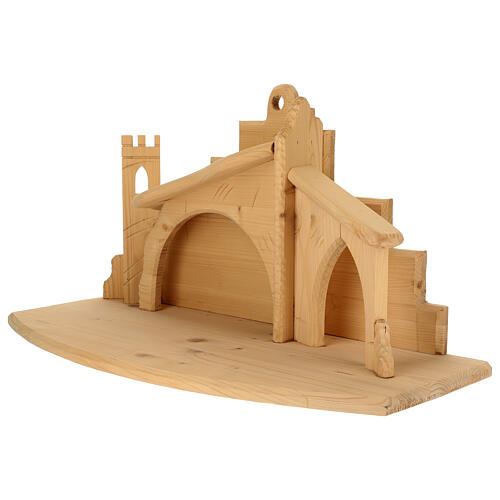 Stable for stylized Nativity Scene 14 cm with tower 80x35x35 cm Val Gardena wood 3