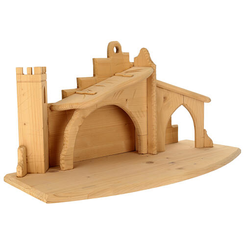 Stable for stylized Nativity Scene 14 cm with tower 80x35x35 cm Val Gardena wood 5