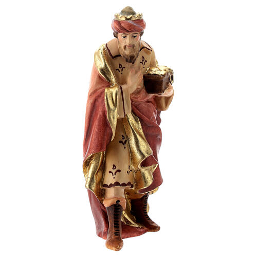 Rei Mago com ouro para presépio madeira Val Gardena Raffaello com figuras altura média 12 cm 1