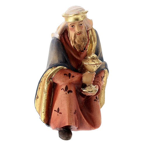 Heiliger König kniend aus Holz für 12 cm hohe Raffaello-Krippe, Grödnertal 1