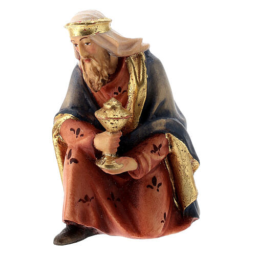 Heiliger König kniend aus Holz für 12 cm hohe Raffaello-Krippe, Grödnertal 2