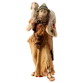 Pastor carregando ovelha nos ombros para presépio madeira Val Gardena Raffaello com figuras altura média 12 cm