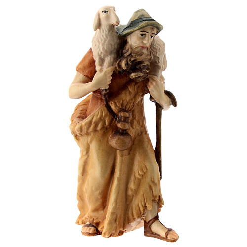 Pastor carregando ovelha nos ombros para presépio madeira Val Gardena Raffaello com figuras altura média 12 cm 3