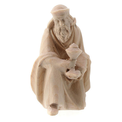 Rei Mago ajoelhado figura madeira natural para presépio Val Gardena Raffaello com personagens altura média 10 cm 1