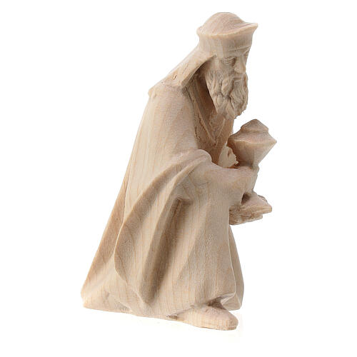 Rei Mago ajoelhado figura madeira natural para presépio Val Gardena Raffaello com personagens altura média 10 cm 3