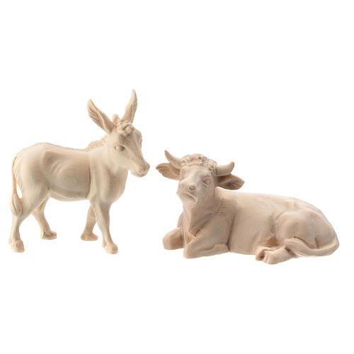 Boi e burro para presépio madeira natural Val Gardena Raffaello com figuras altura média 10 cm 1